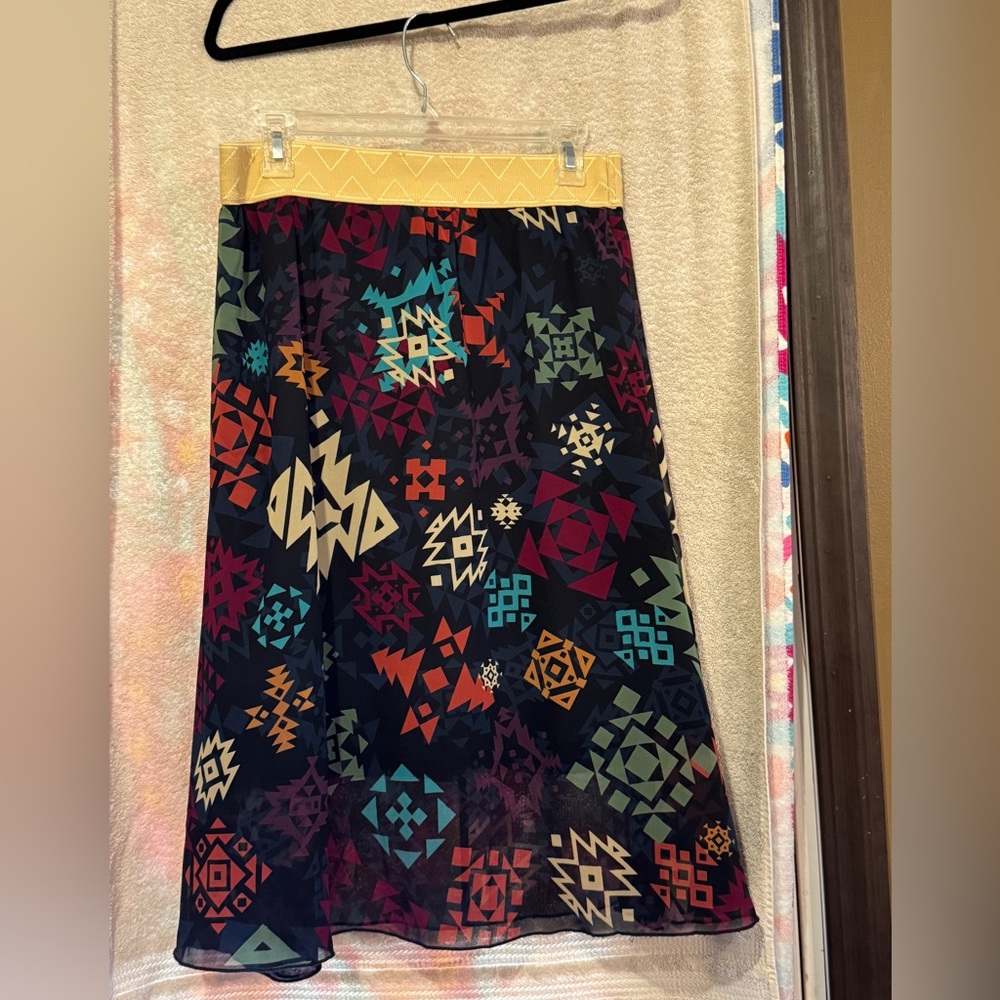 LuLaRoe Pink and Yellow A-line Midi Skirt for Casual Wear